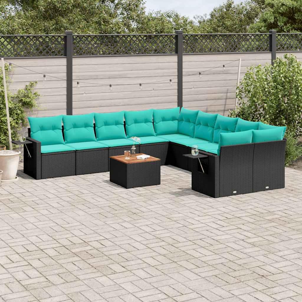 11-delt havesofasæt med hynder sort polyrattan billede