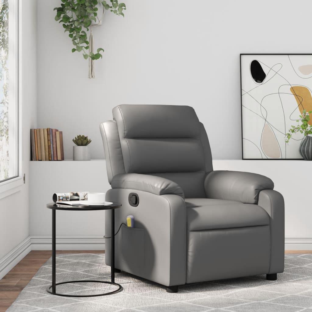 Massagestol i grå kunstlæder - manuel recliner med 6-punkts vibrationsmassage billede