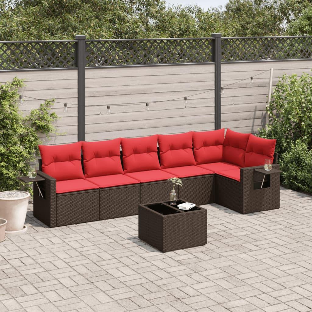 Havesofasæt med 7 hynder brun polyrattan billede