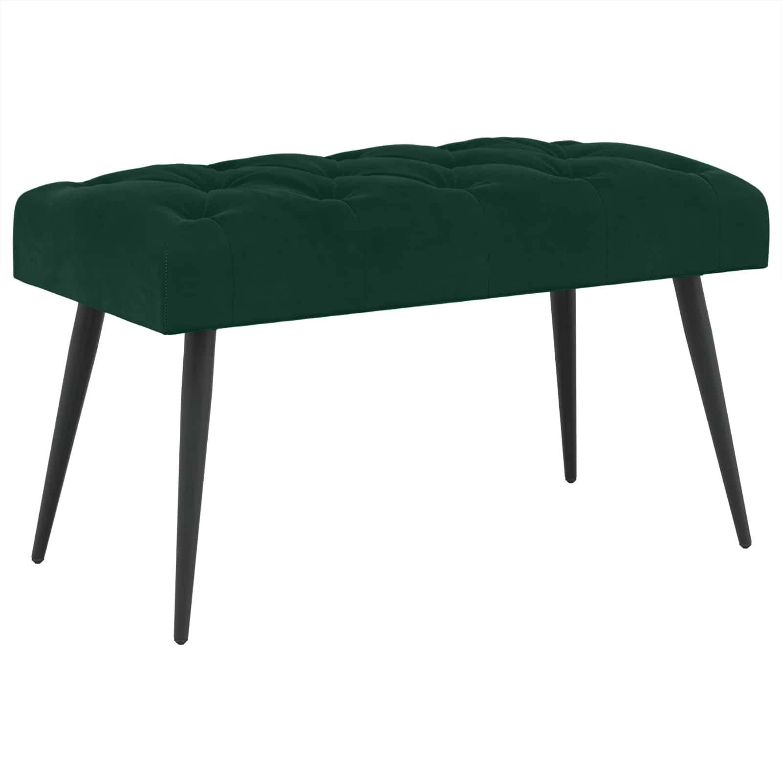 Bænk i fløjl med knap-tufting - mørkegrøn, 80 × 40 × 46 cm billede