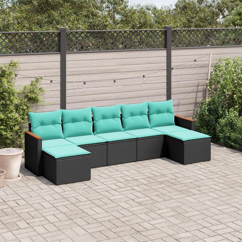 Havesofasæt med 7 hynder sort polyrattan billede
