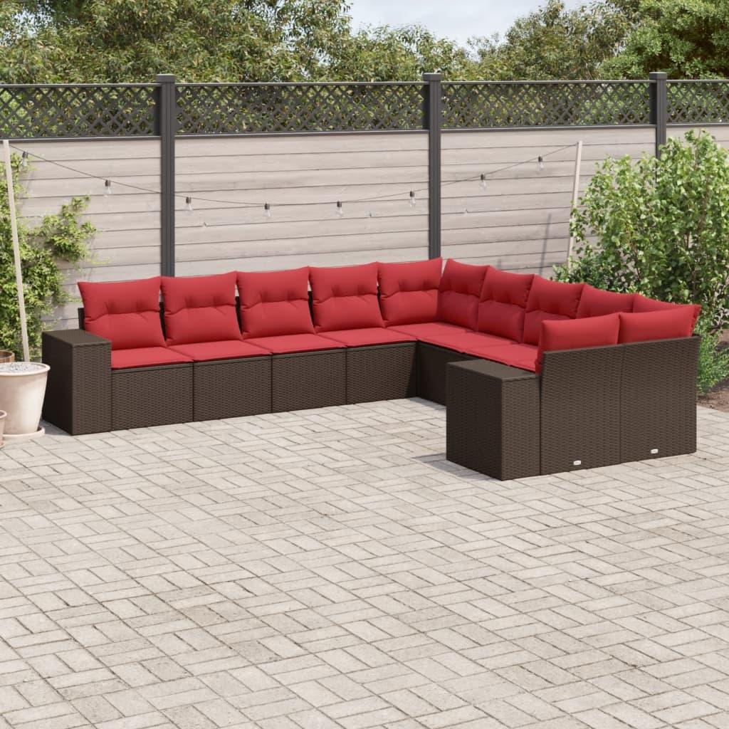 Havesofasæt med 10 hynder brun polyrattan billede