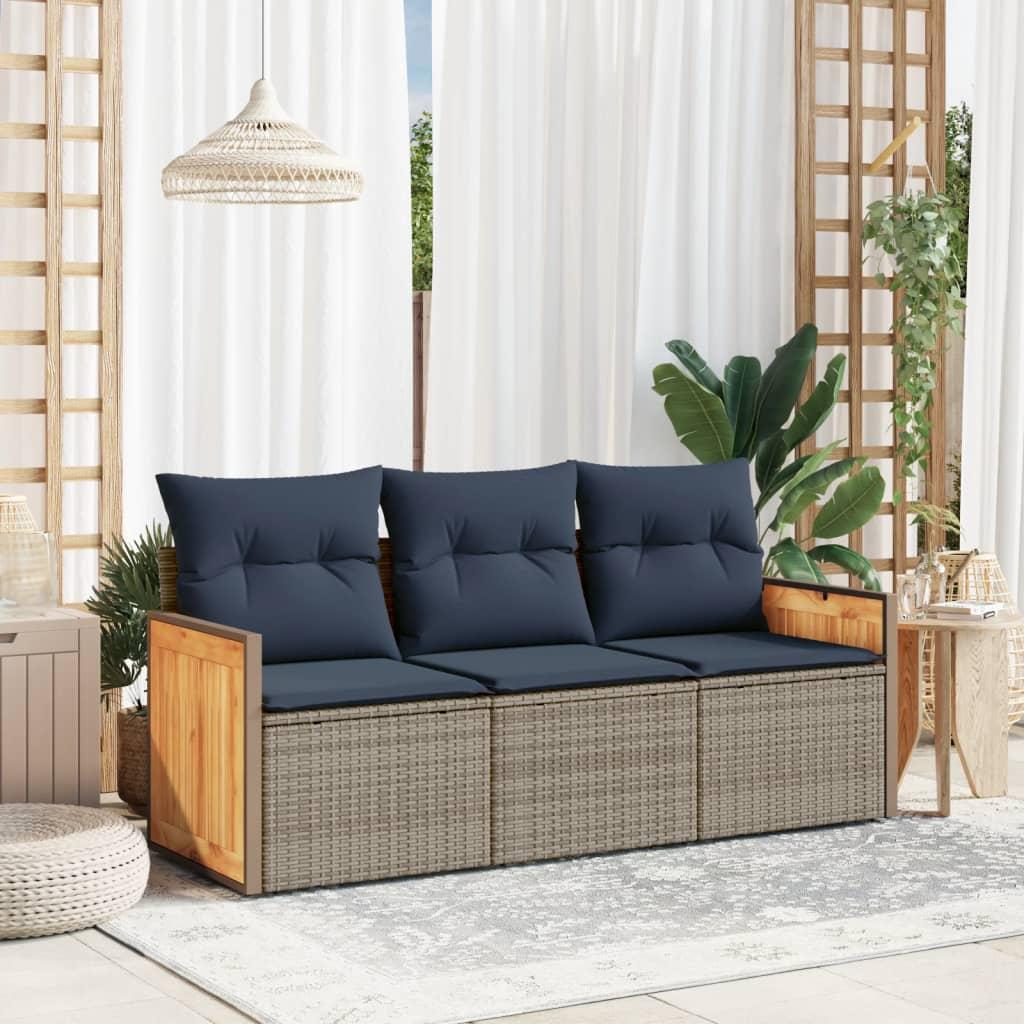 Havesofasæt 3 dele med hynder - grå polyrattan