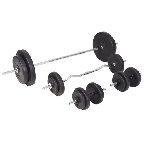 Vægtbænk med vægtstativ, vægtstang- og håndvægtsæt 90 kg