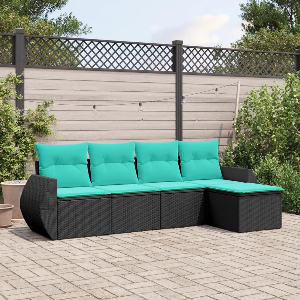 Havesofasæt med 5 dele og hynder sort polyrattan billede