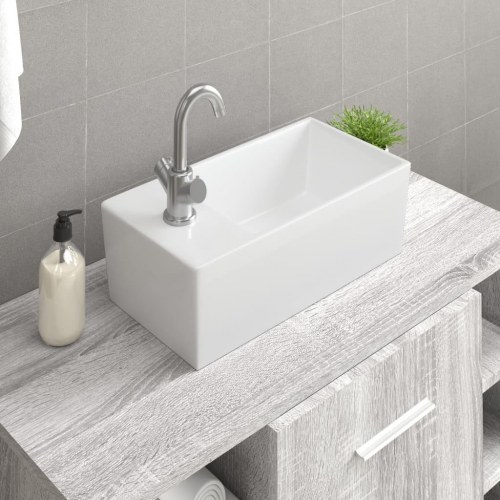 Håndvask i keramik - hvid 48 × 25 × 15 cm med overløb