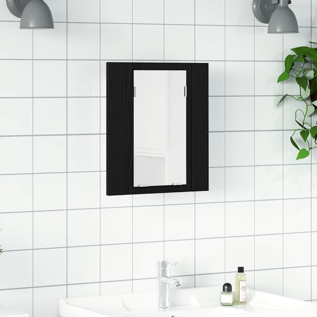LED spejlskab til badeværelse sort egetræ 40x12x45 cm konstrueret træ billede