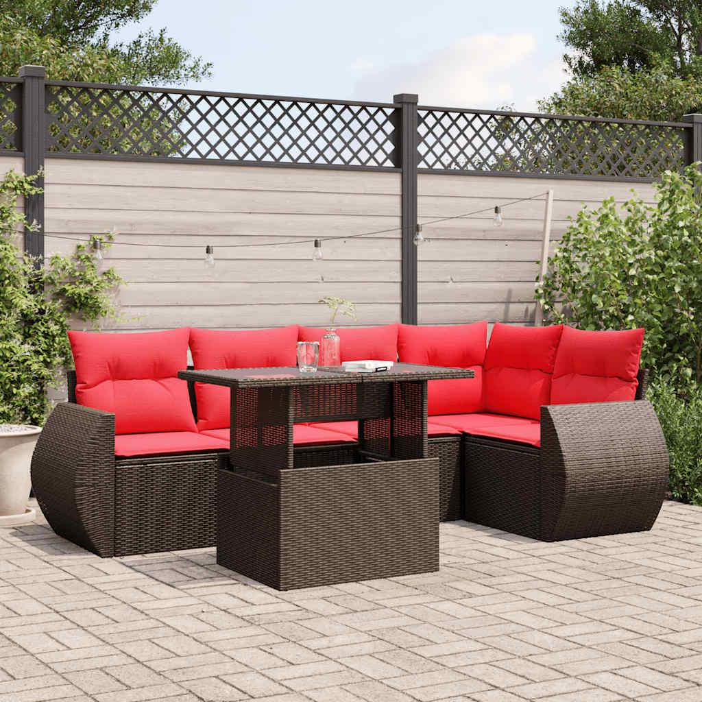 Havesofasæt med 6 hynder brun polyrattan billede