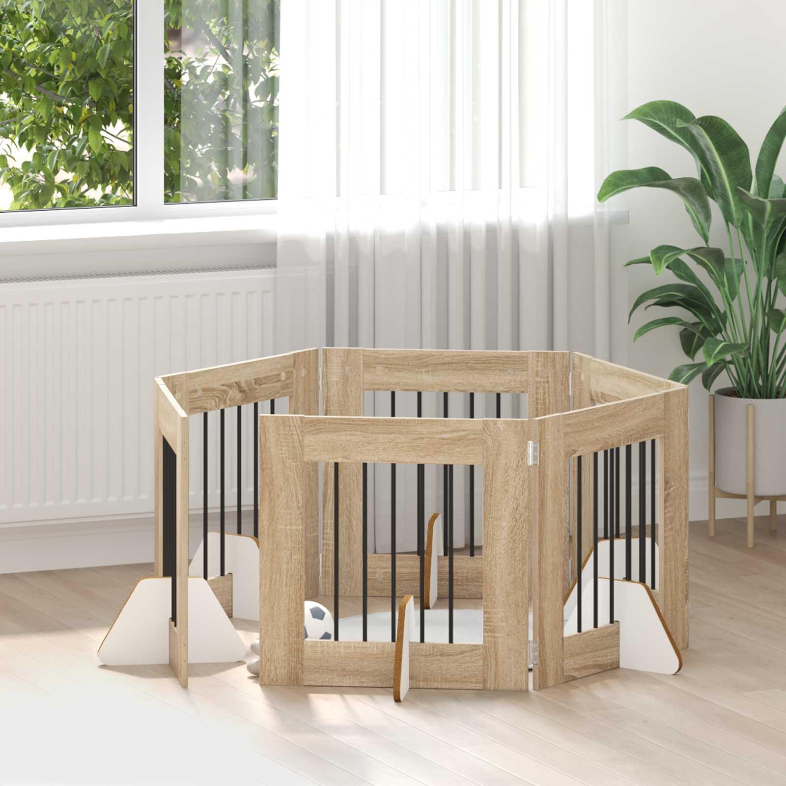 Hundehegn med stativer 6 stk Sonoma-eg 60 x 60 cm billede