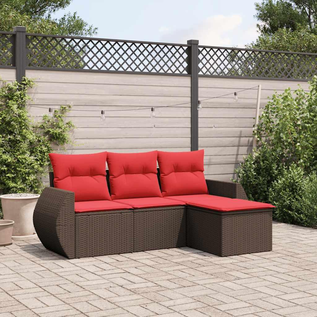 Havesofasæt med 4 dele og hynder brun polyrattan billede