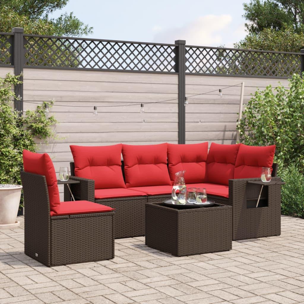 Havesofasæt med 6 hynder brun polyrattan billede