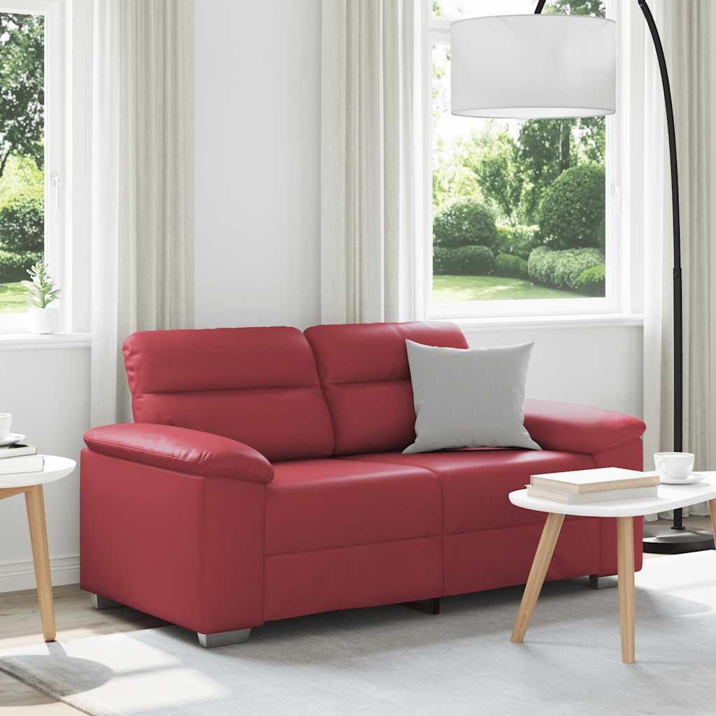 2-personers sofa i kunstlæder - vinrød, 160×81×84 cm billede