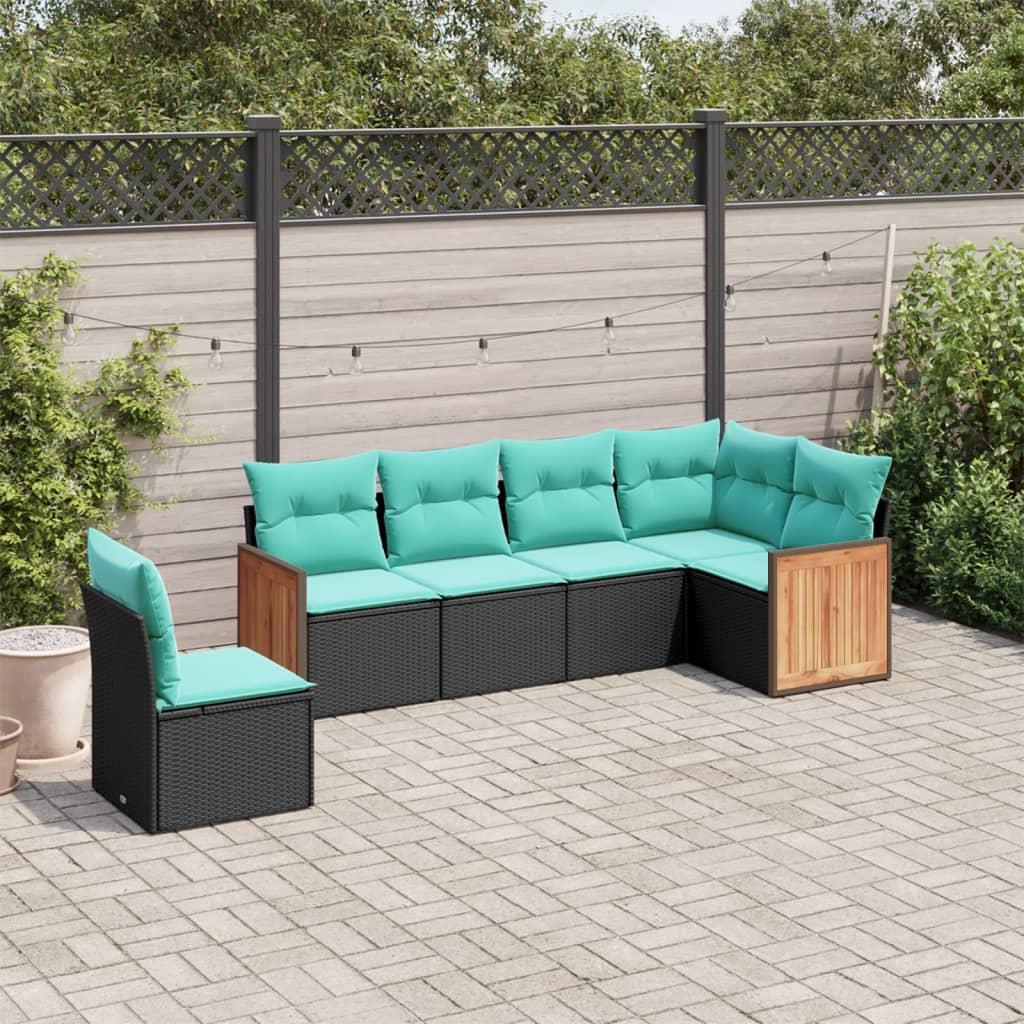 Havesofasæt med 6 hynder sort polyrattan billede