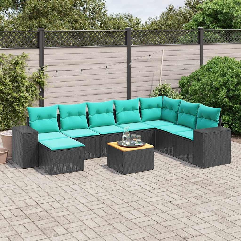 Havesofasæt med 9 dele og hynder sort polyrattan billede
