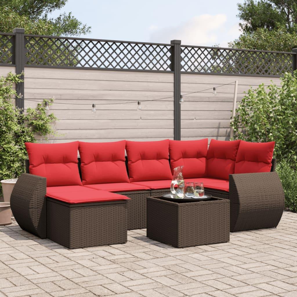 Havesofasæt med 7 hynder brun polyrattan billede