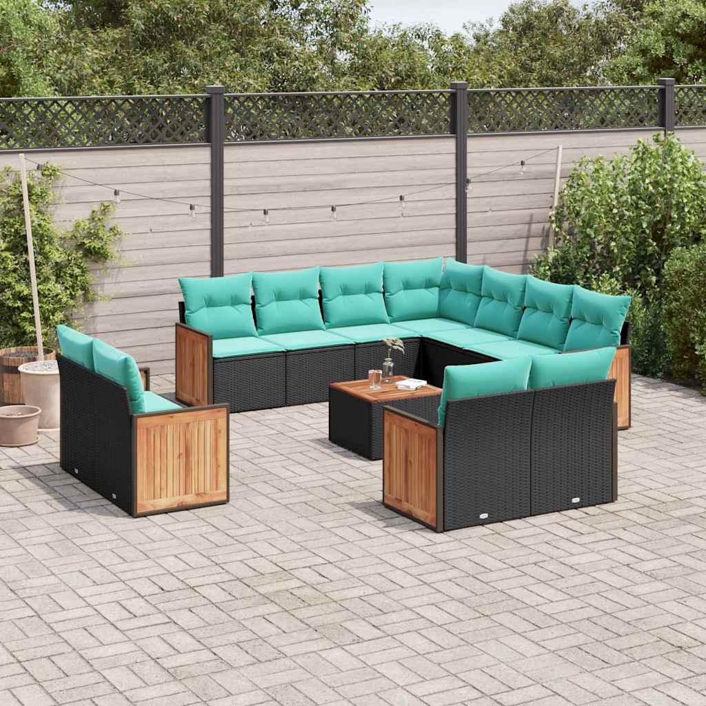 12-delt havesofasæt med hynder sort polyrattan billede