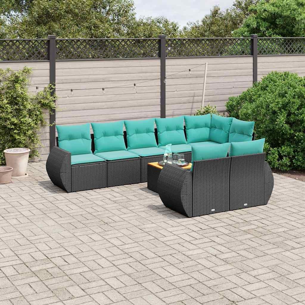 Havesofasæt med 9 dele og hynder sort polyrattan billede
