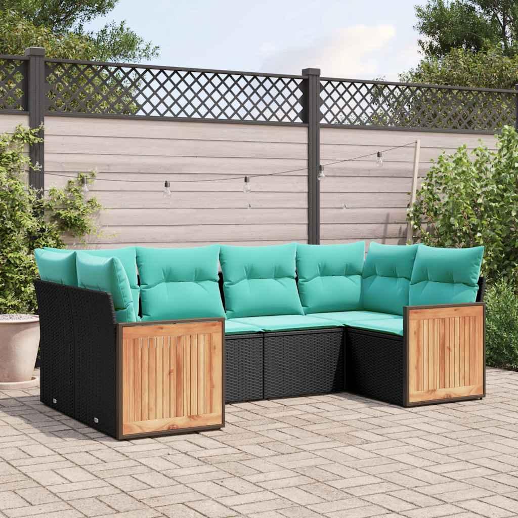 Havesofasæt med 6 hynder sort polyrattan billede
