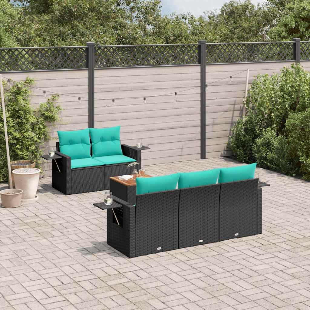 Havesofasæt med 6 hynder sort polyrattan billede