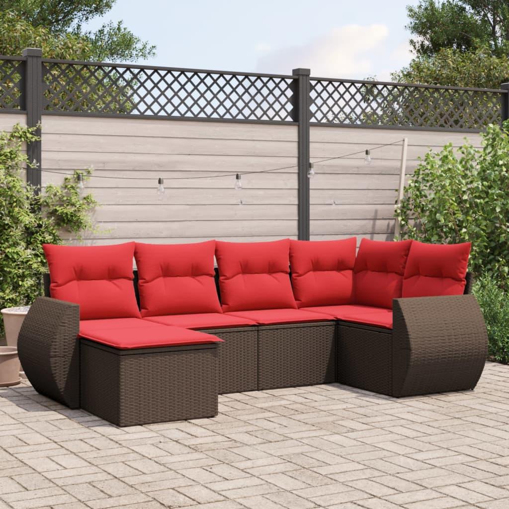 Havesofasæt med 6 hynder brun polyrattan billede