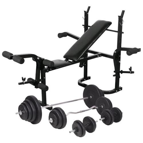 Vægtbænk med vægtstativ, vægtstang- og håndvægtsæt 120 kg