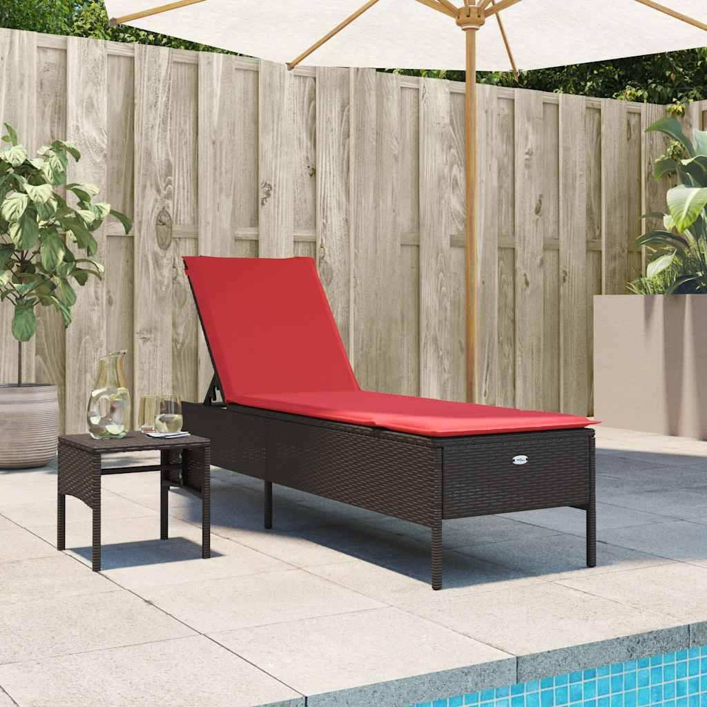 Liggestol med bord og hynde brun polyrattan billede