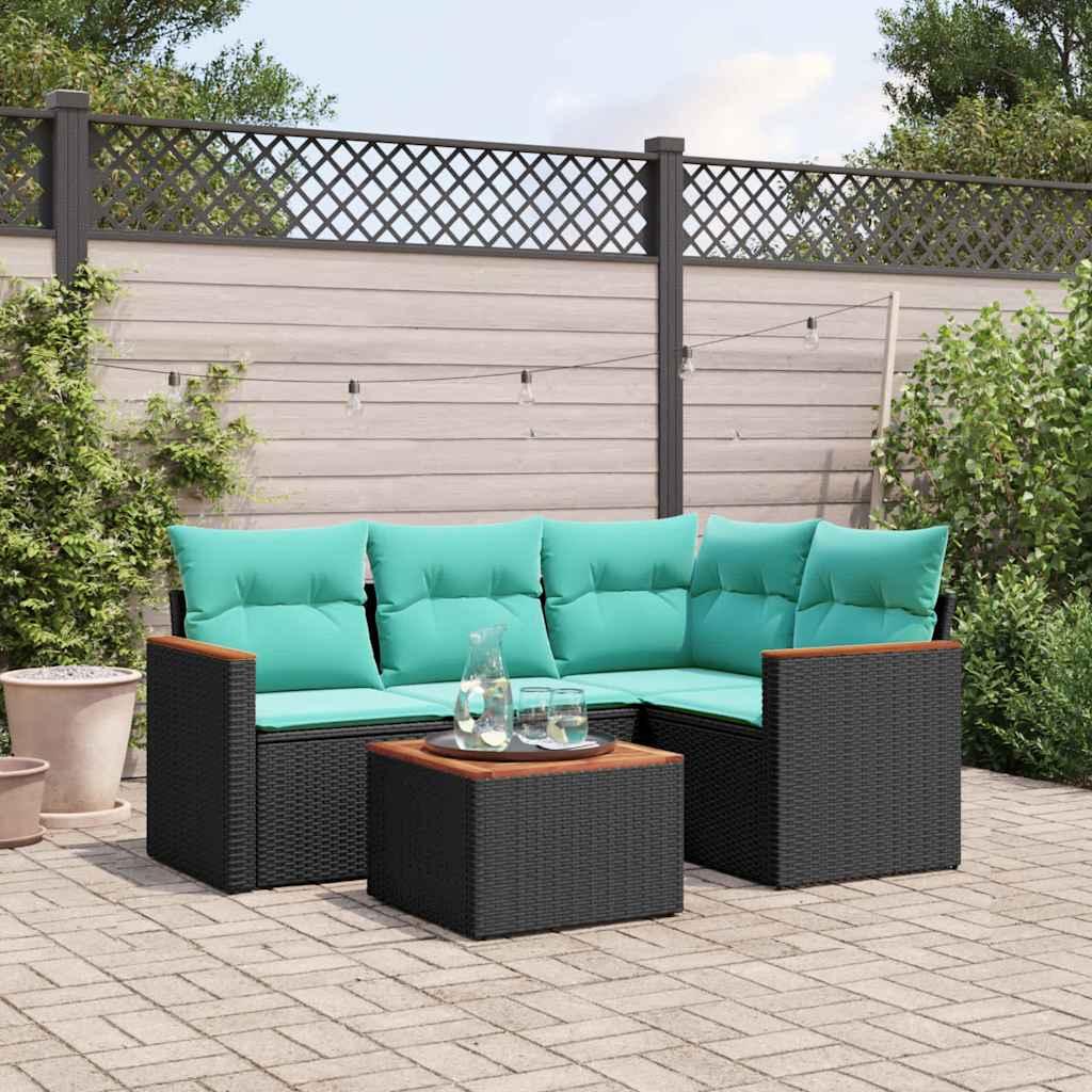 Havesofasæt med 5 dele og hynder sort polyrattan billede