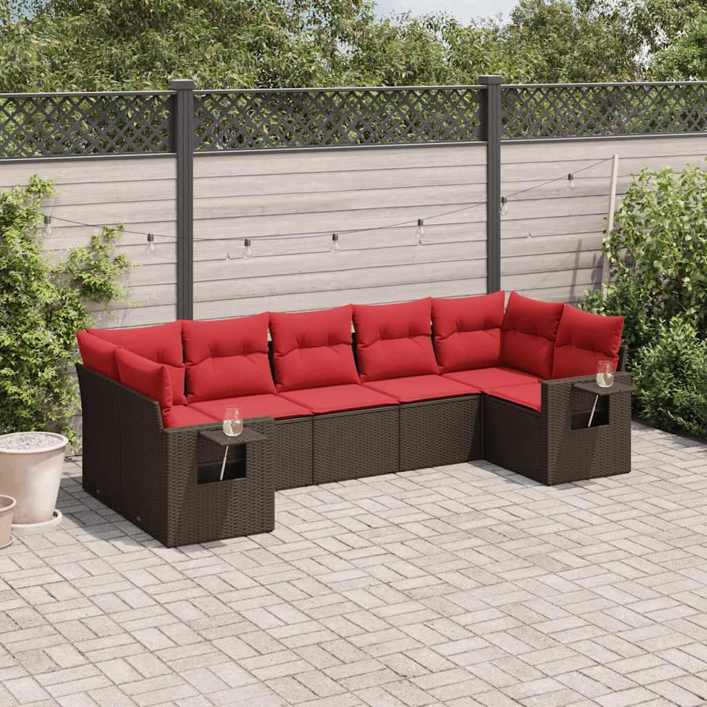 Havesofasæt med 7 hynder brun polyrattan billede