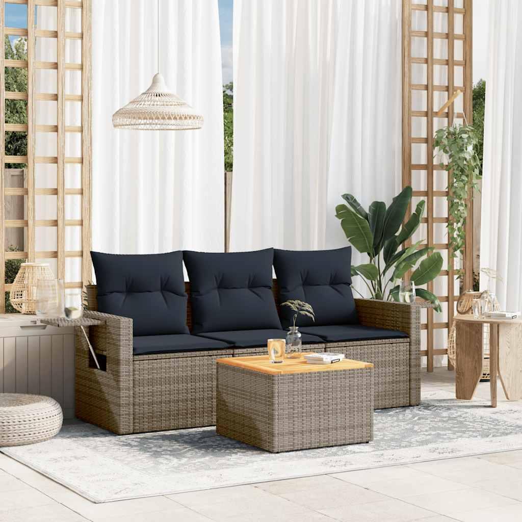 Havesofasæt med 4 dele og hynder grå polyrattan billede