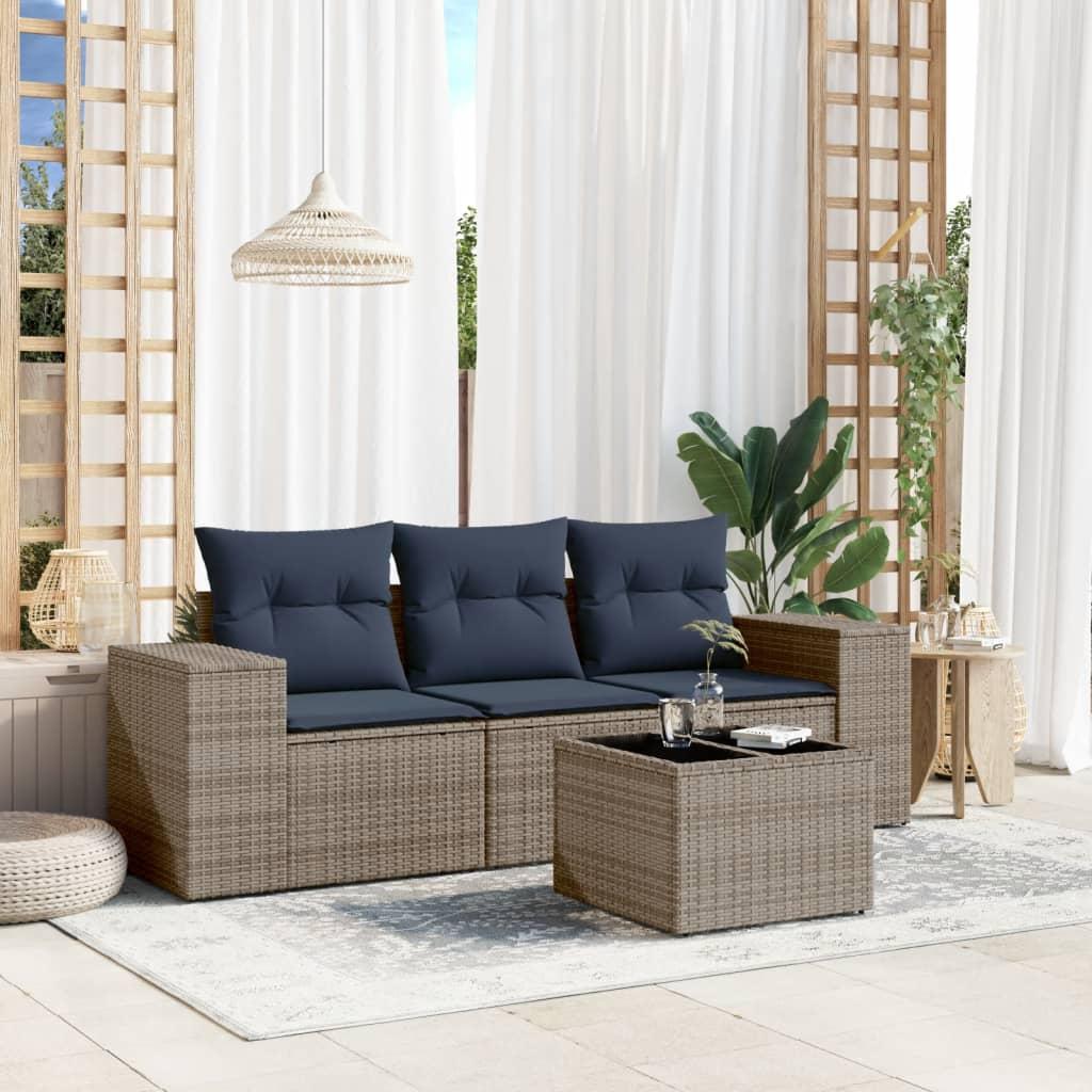 Havesofasæt med 4 dele og hynder grå polyrattan billede