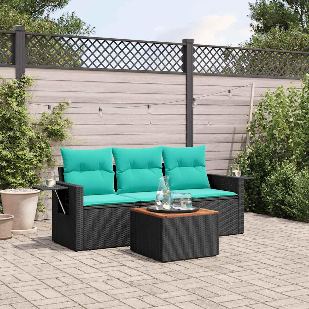 Havesofasæt med 4 dele og hynder sort polyrattan billede