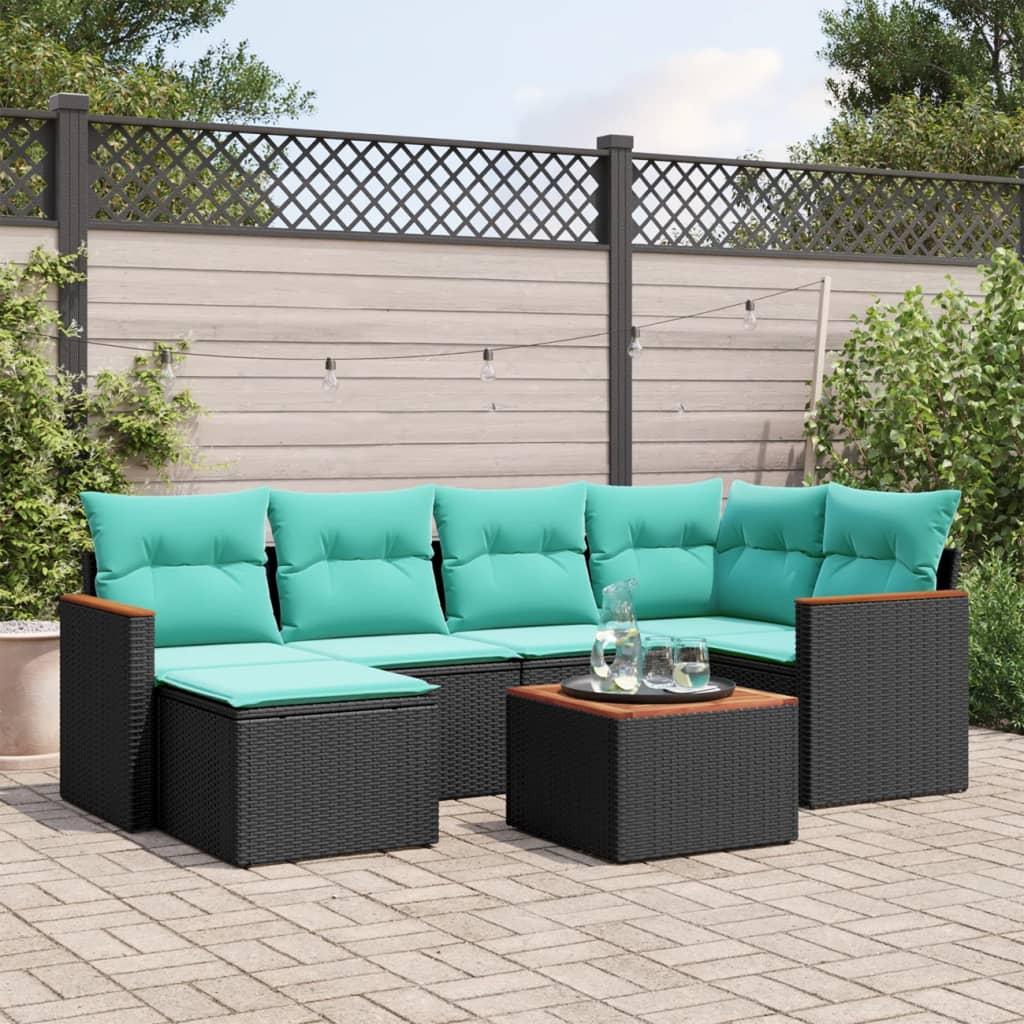 Havesofasæt med 7 hynder sort polyrattan billede