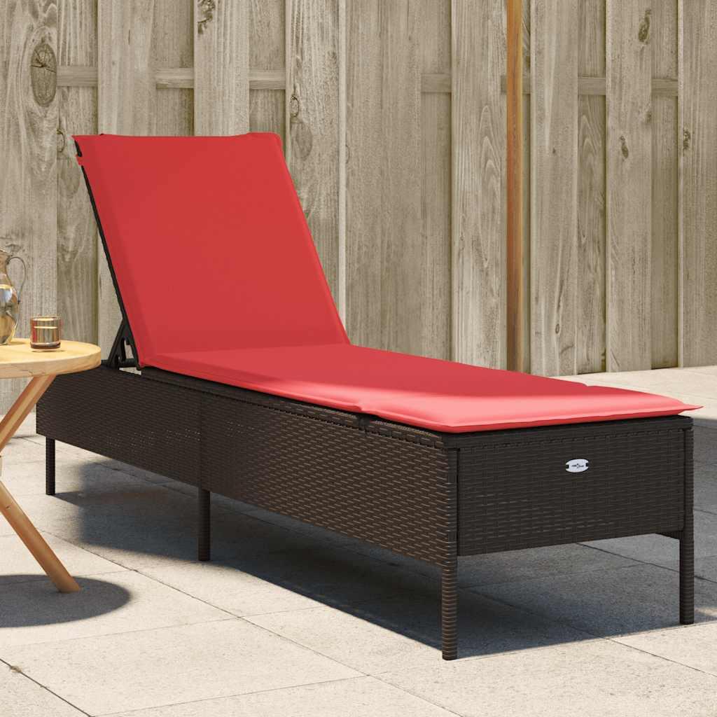 Liggestol med hynde brun polyrattan billede