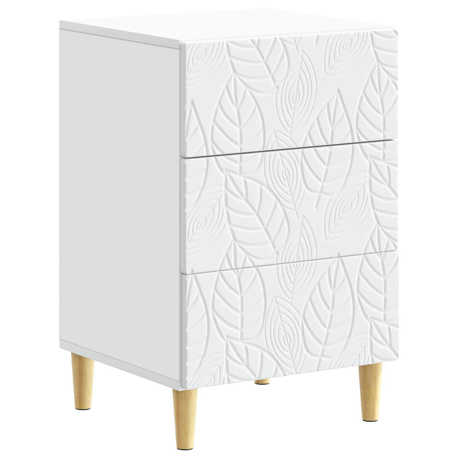 Sengebord med 3 skuffer - hvid, konstrueret træ, 43 × 39,5 × 66,5 cm billede