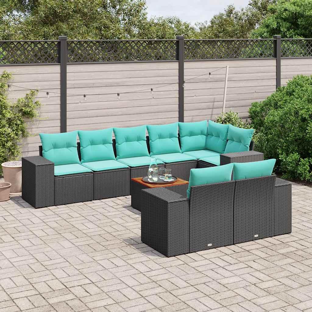 Havesofasæt med 9 dele og hynder sort polyrattan billede
