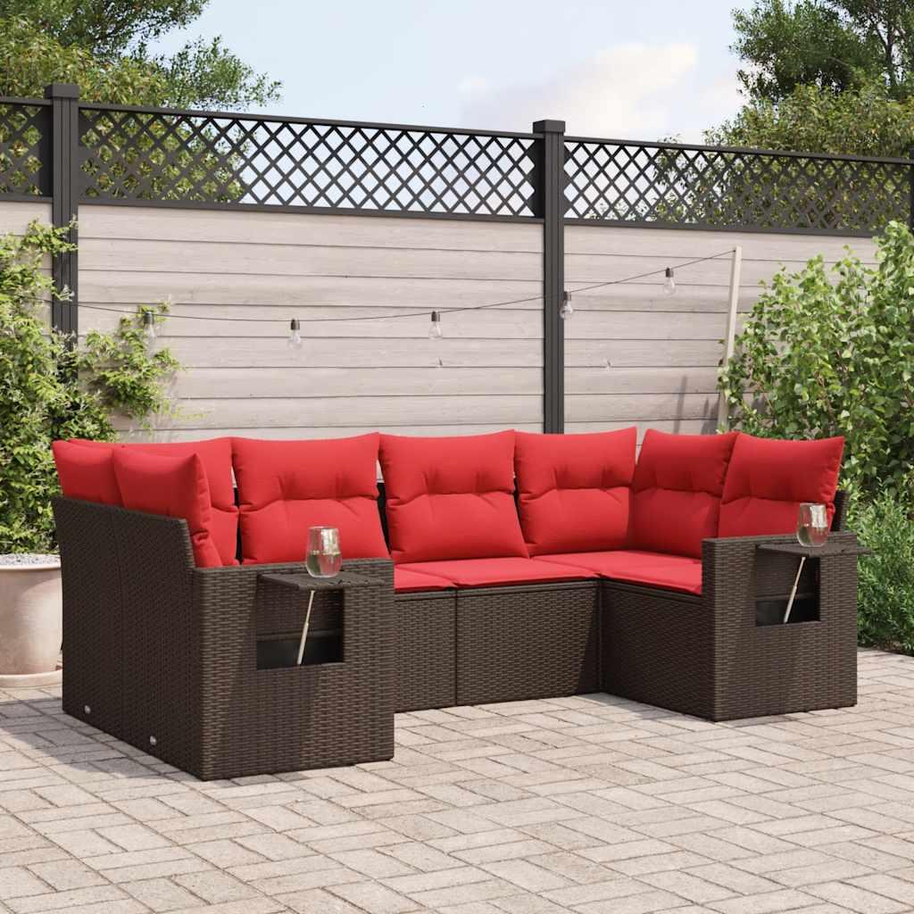 Havesofasæt med 6 hynder brun polyrattan billede