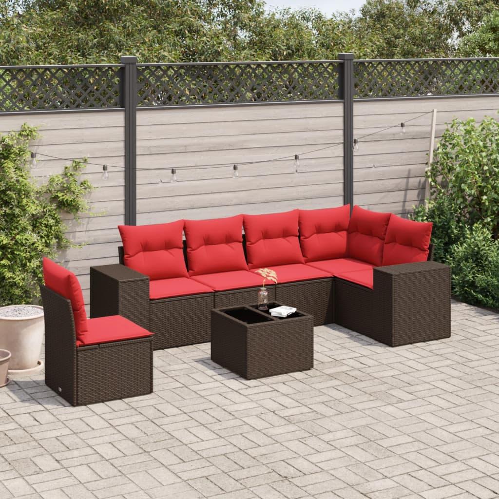Havesofasæt med 7 hynder brun polyrattan billede