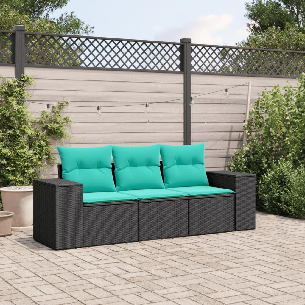 Havesofasæt 3 dele med hynder sort polyrattan billede