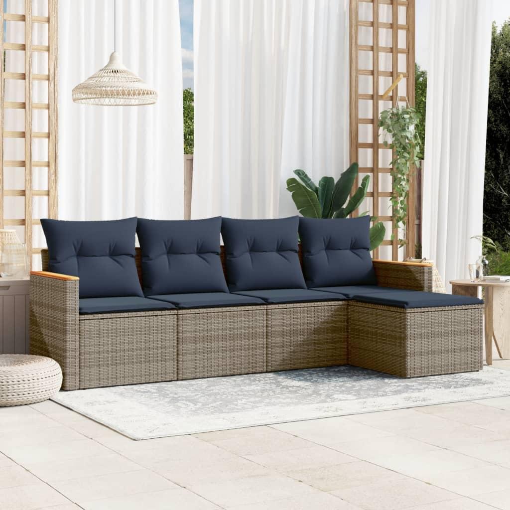 Havesofasæt med 5 dele og hynder grå polyrattan billede