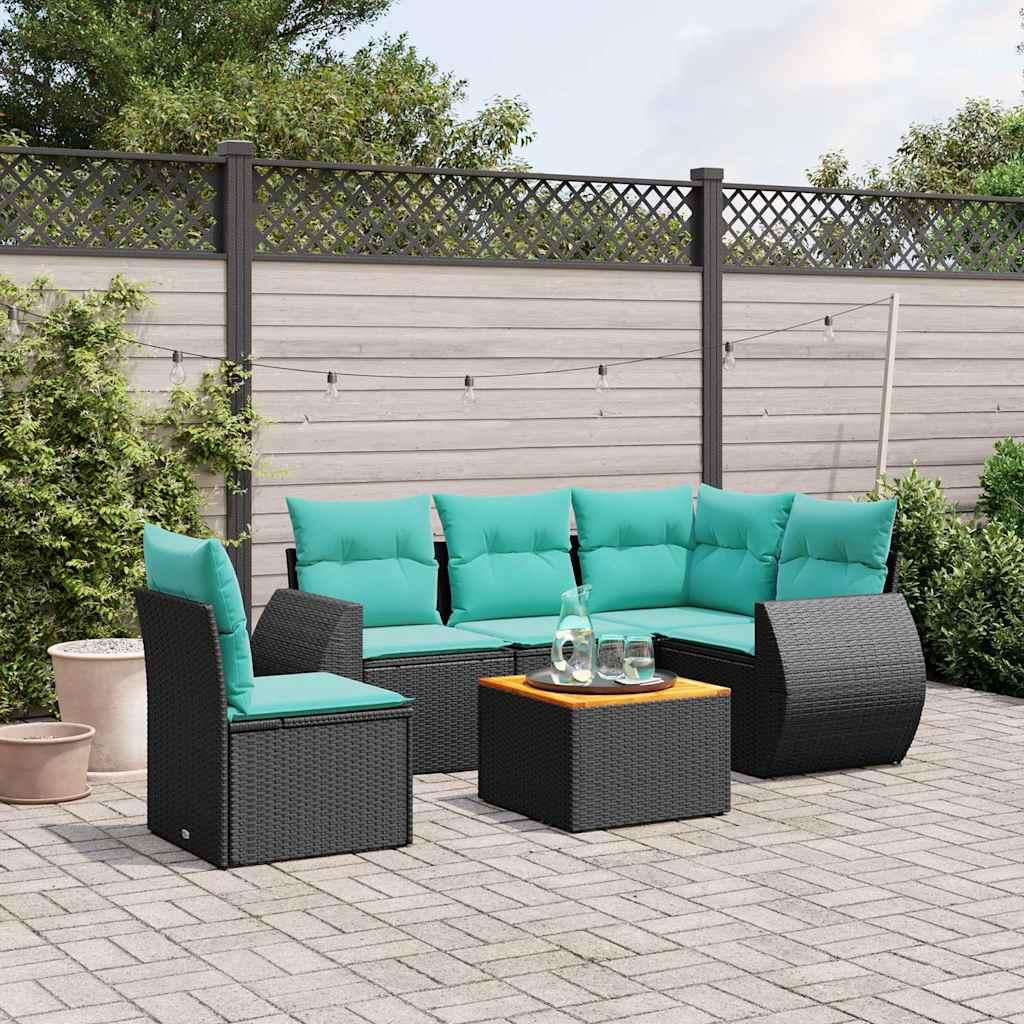 Havesofasæt med 6 hynder sort polyrattan billede