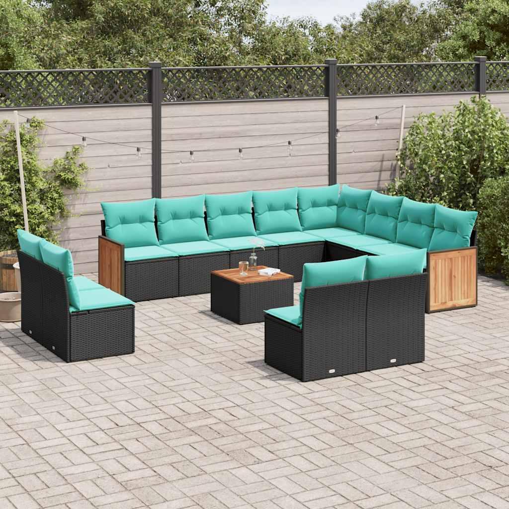 13-delt havesofasæt med hynder sort polyrattan billede