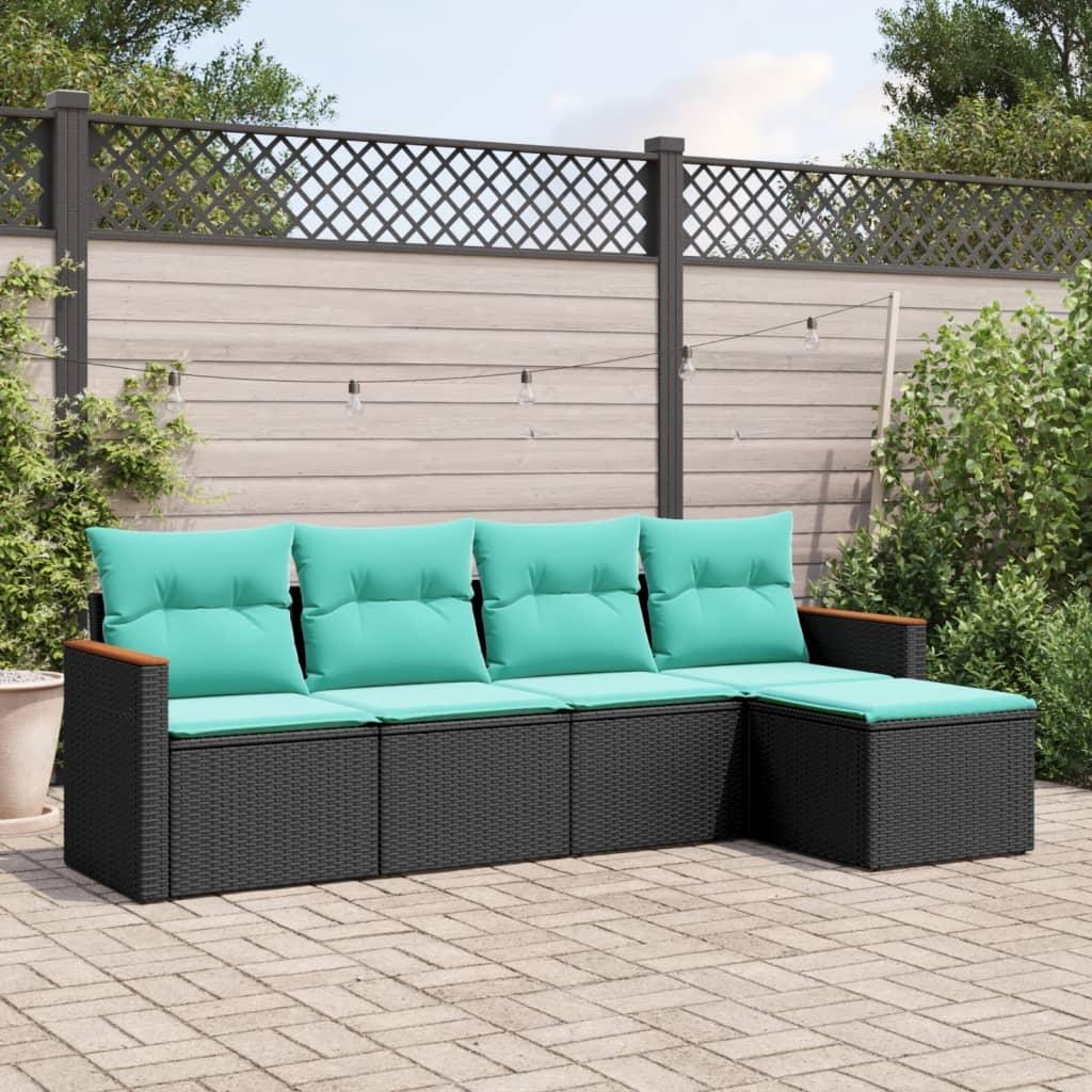 Havesofasæt med 5 dele og hynder sort polyrattan billede