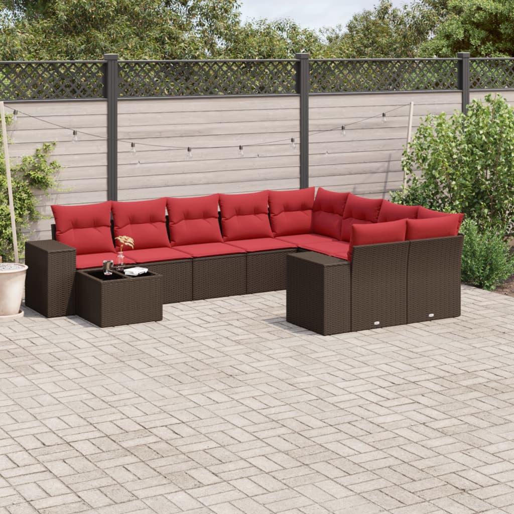 Havesofasæt med 10 hynder brun polyrattan billede