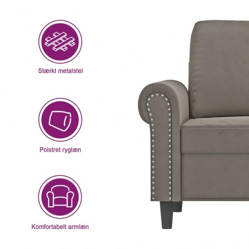 2-personers sofa i velour - lysegrå, sædebredde 120 cm