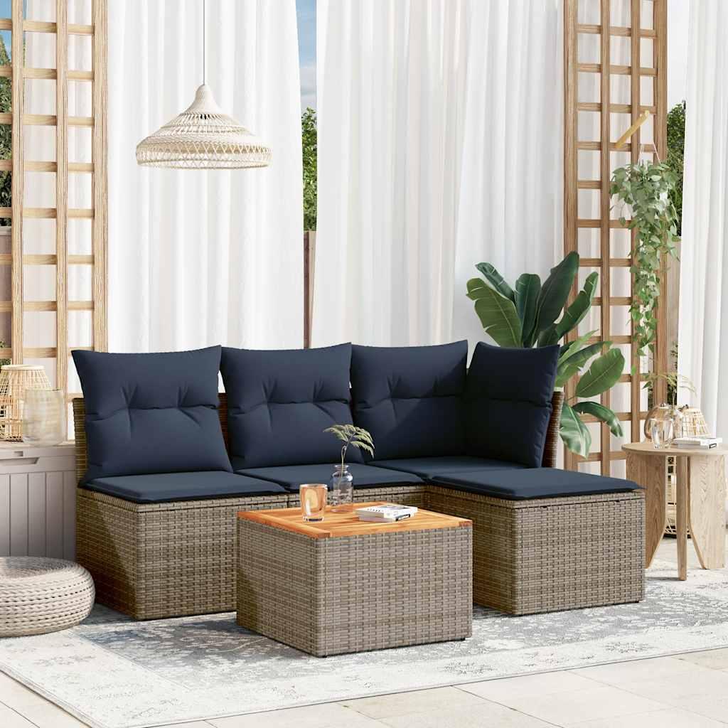 Havesofasæt med 5 dele og hynder grå polyrattan billede