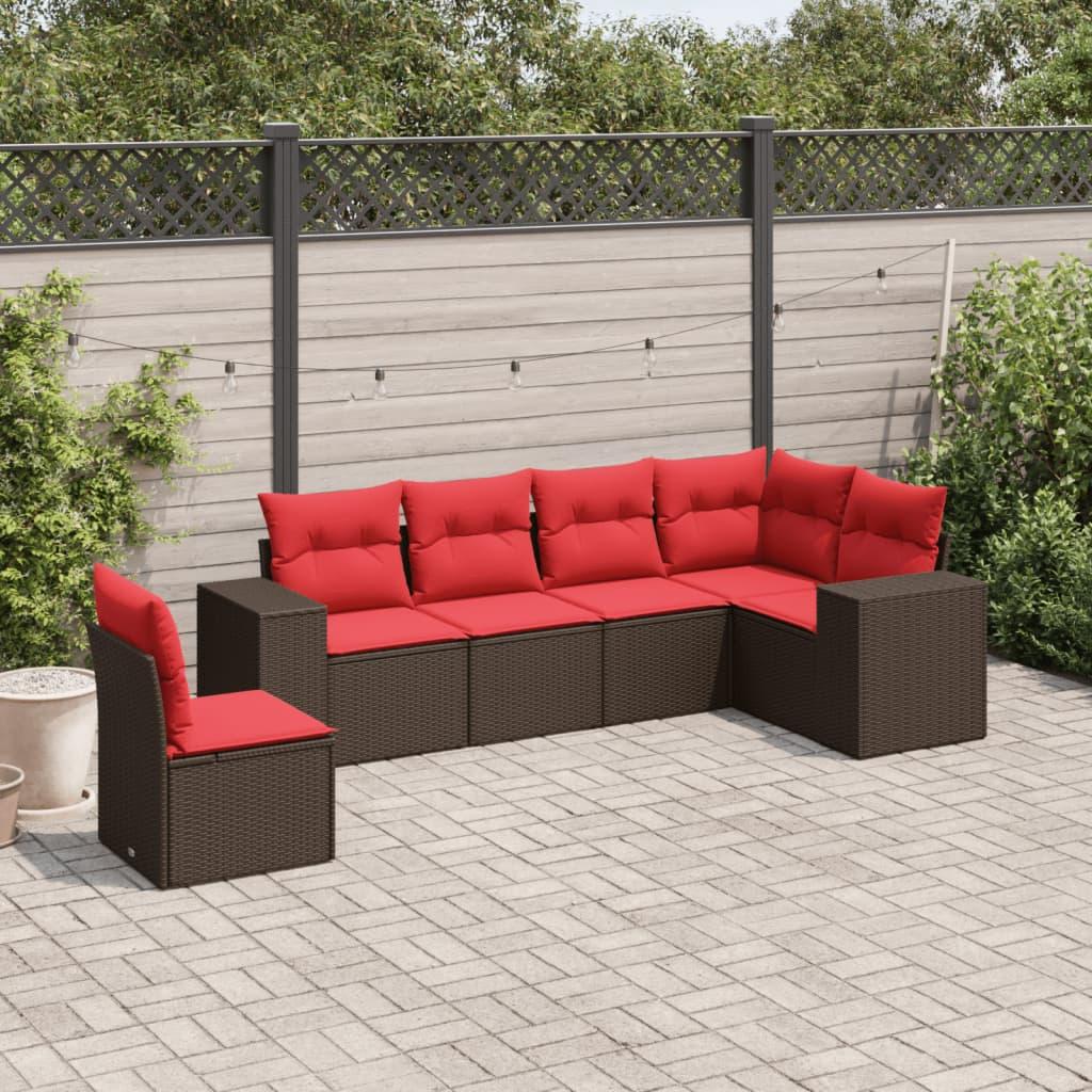 Havesofasæt med 6 hynder brun polyrattan billede