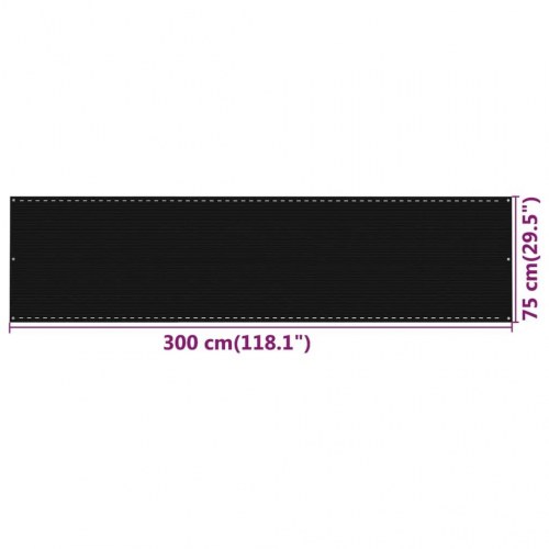 Altanafskærmning 75×300 cm i HDPE - sort privatlivssejl
