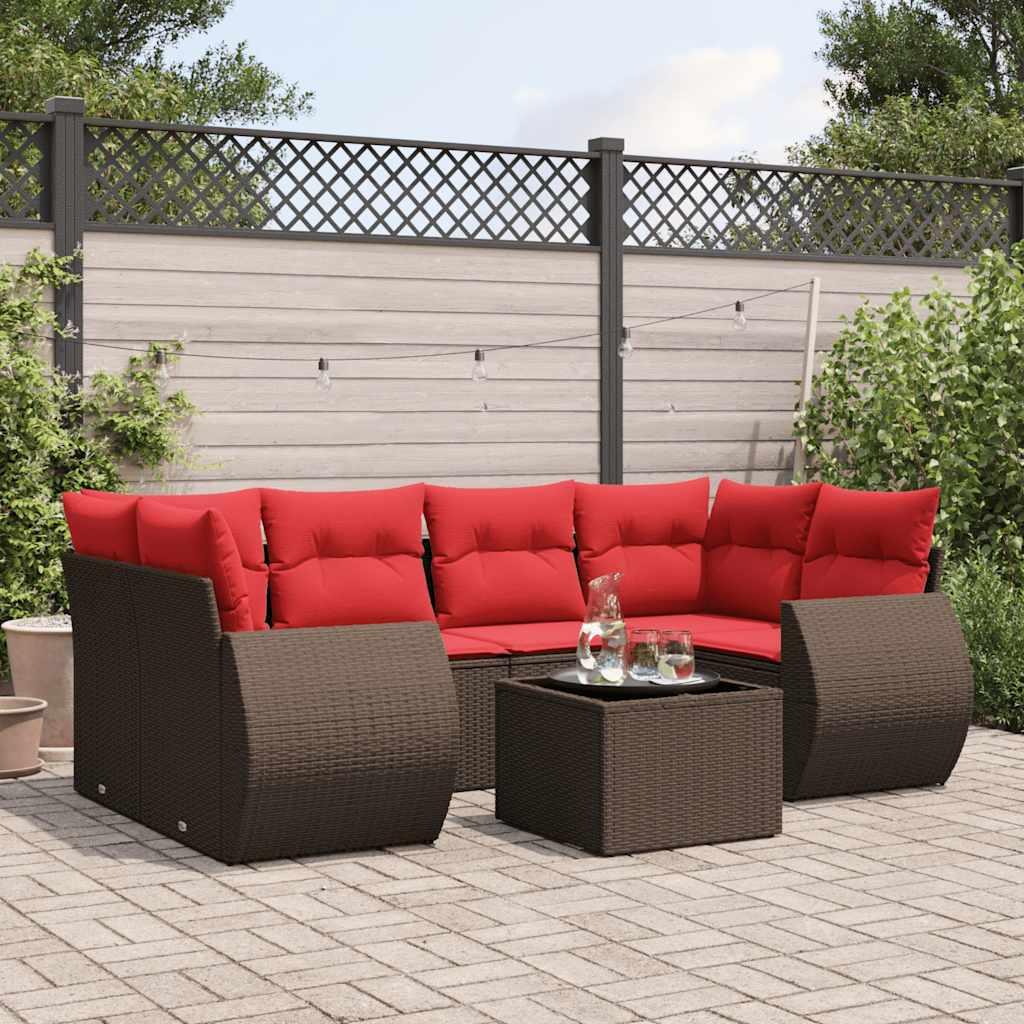 Havesofasæt med 7 hynder brun polyrattan billede