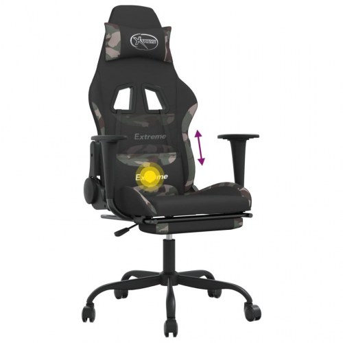 Gamingstol med massage og fodstøtte i stof - sort/camouflage