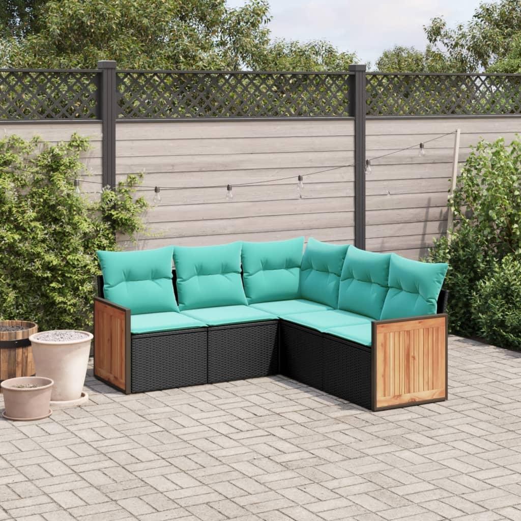 Havesofasæt med 5 dele og hynder sort polyrattan billede